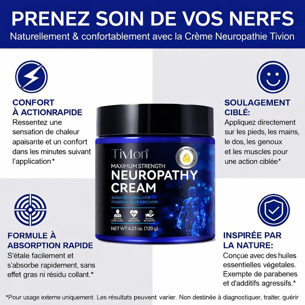CRÈME ANTI-DOULEURS NERVEUSES - Soulagement rapide des pieds